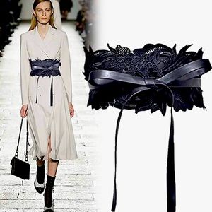 Black lace belt fits all! Floral faux leather obi wide boho bohemian dressy new